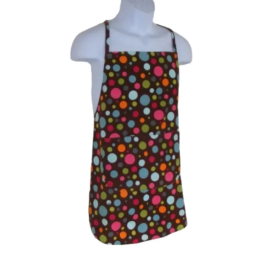 Corduroy APRON, OS, Brown, Colorful polka dots, Pockets, Tie Back, Multicolor